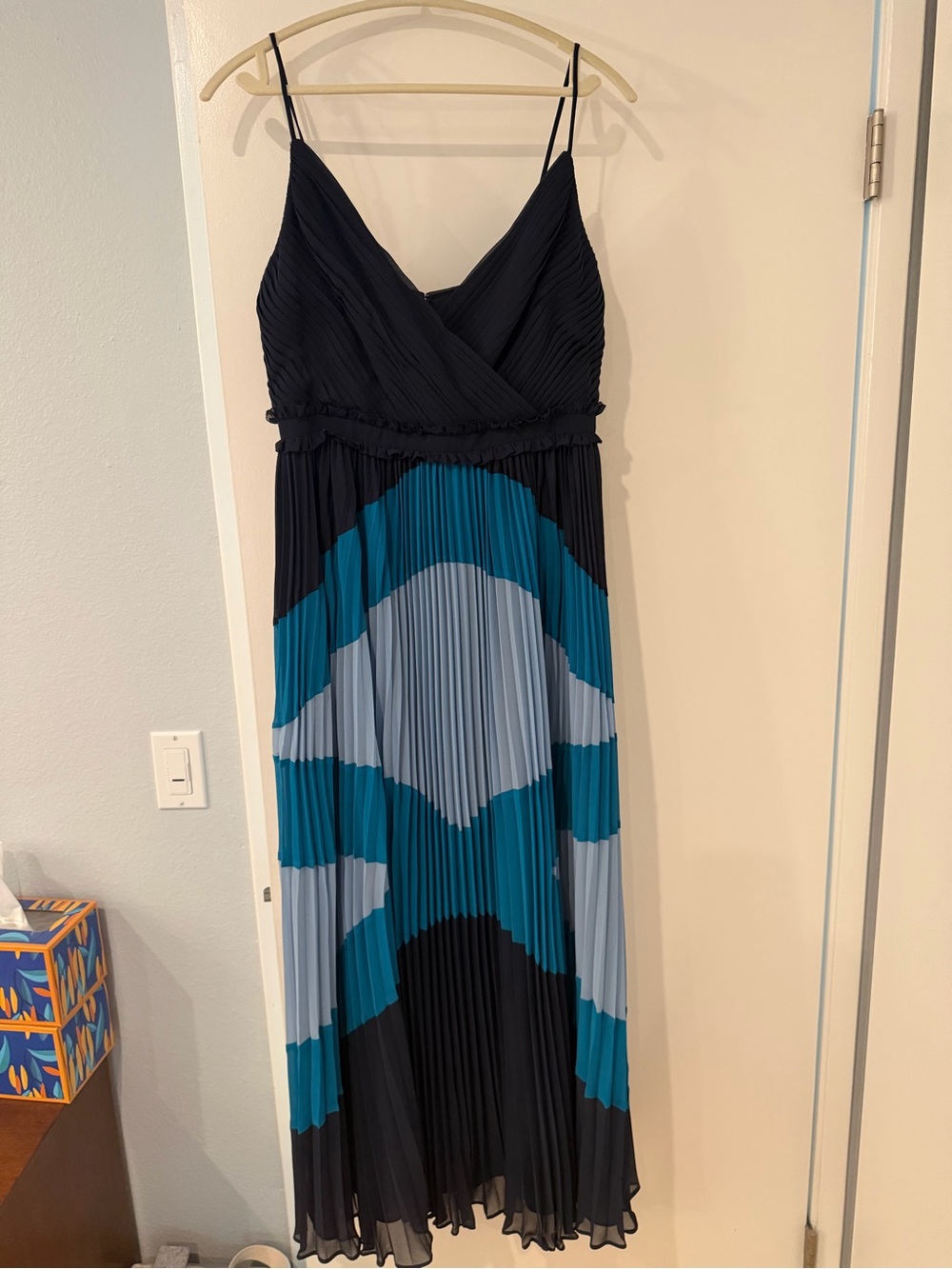 J. Crew Navy, Teal & Light Blue Pleated Maxi Dress - Picture 2 of 5